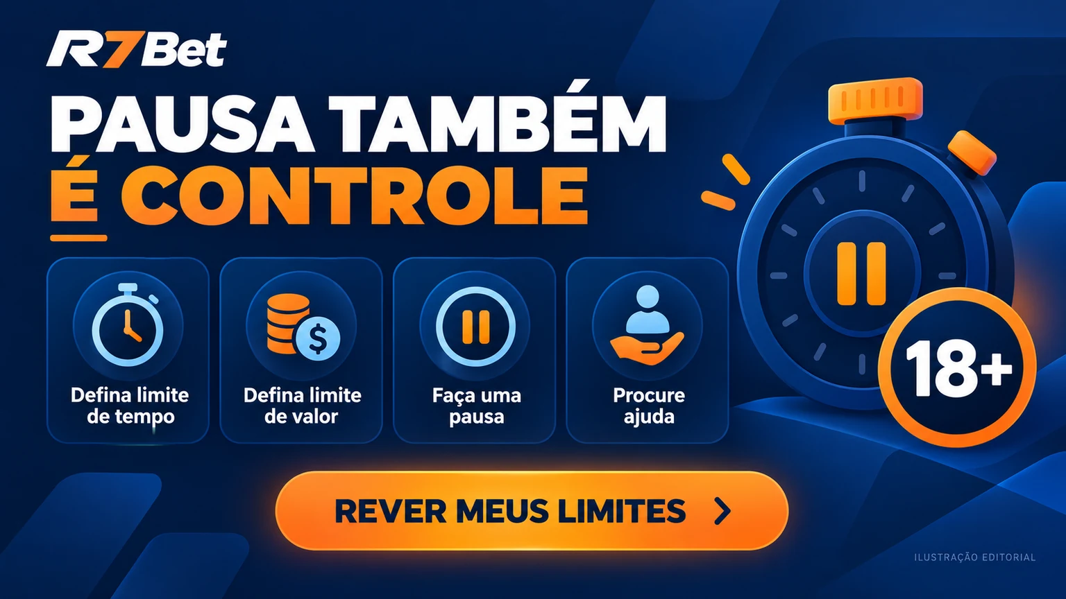 Ilustração editorial de pausa, limite e autoexclusão em apostas
